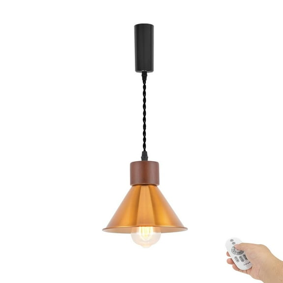 KAYYELAMP Vintage Gold Shade Walnut Base H-Type Dimmable Track Hanging Light Adjusted Wire Length 3.9ft Industrial Lamp for Loft Kitchen Balcony(No Bulb, Track)