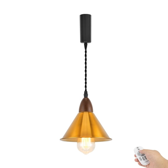 KAYYELAMP Vintage Gold Shade Walnut Base H-Type Dimmable Track Light Adjusted Wire Length 3.9ft Industrial Lamp for Loft Kitchen Balcony(No Bulb, Track)