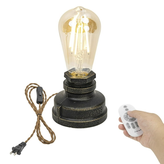 KAYYELAMP Vintage Industrial Desk Lamp with Brown Twisted Cord 5.9Ft Length Remote Dimmable Lighting for Reading Room Bedsides Sofa-Side Cafe