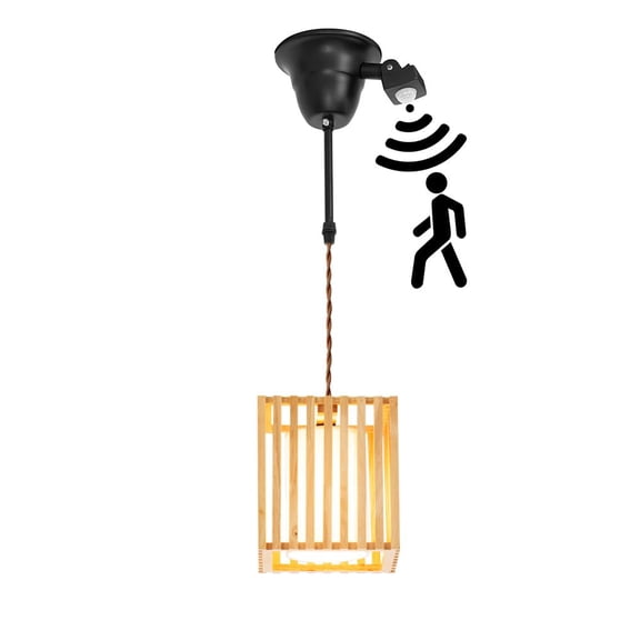 KAYYELAMP Wabi-Sabi Style Motion-Activated Track Light J-Type 1.9ft Cord Wood Square & Glass Shade Pendant Nordic Style For Bar Kitchen Restaurant