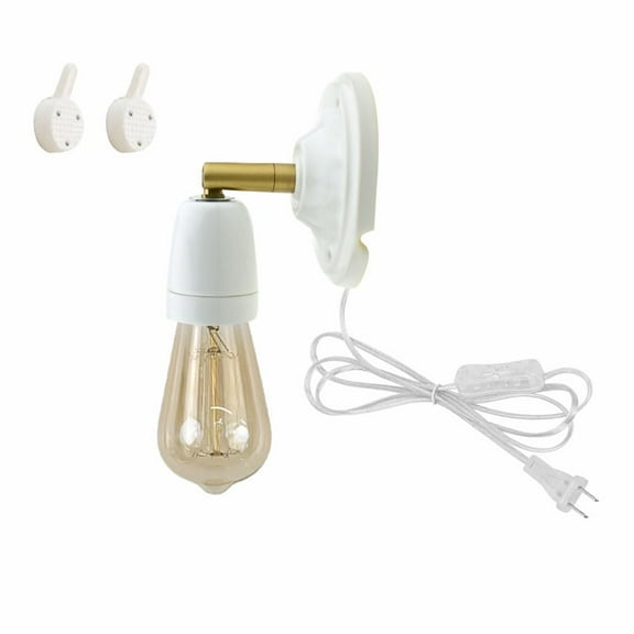 KAYYELAMP White Ceramics & Brass Wall Sconce 5.9Ft UL Plug-in Cord Minimalist Style Adjustable Angle Wall Light Fixture For Kitchen Porch Home Decor Bulb Sold Separately