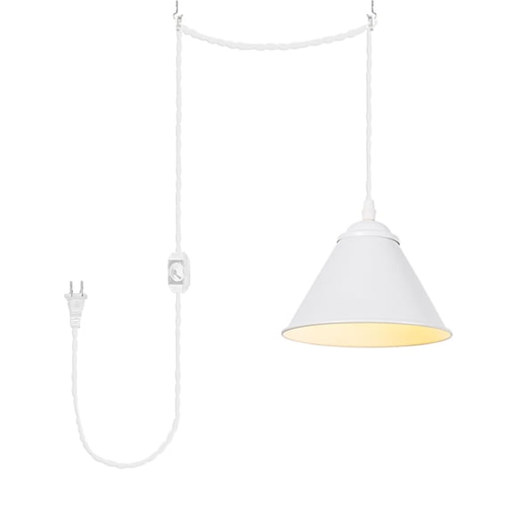 KAYYELAMP White Metal Lampshade E12 Base Modern Design Pendant Light Fixture 15 Feet Plug in Dimmer Cord Hanging Lamp for Kitchen Loft Dining Room(No Bulb)