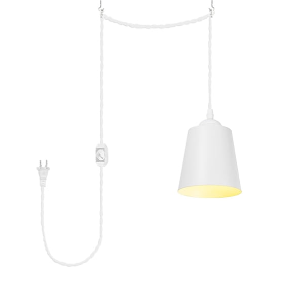 KAYYELAMP White Metal Lampshade E26 Base Modern Style Pendant Light Fixture 15 Feet Plug in Dimmer Cord Hanging Lamp for Kitchen Loft Dining Room(No Bulb)