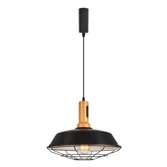 KAYYELMAP H-Type Track Light 3.2Ft Adjusted Cord Wood Base Black Metal Shade Black Cage Vintage Design Track Lamp for Dining Table Kitchen Home(No Bulb, Track)