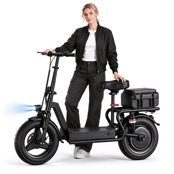 KAZEFLOW GT11, 1500W Peak EScooter for Adults (Age 18+), 48V 18Ah 14" EBike with Seat, 25MPH Max Speed, 3545 Miles Range, Wide Pedal, UL2272 Certified