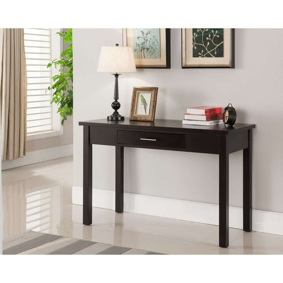 KB Olsen Espresso Wood Writing Desk – Home Office Desk with Drawer, Sleek Top for Entryway, Nook & Small Spaces