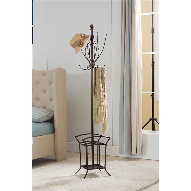 Bronze Metal Coat Rack with Umbrella Stand and Eight Hooks