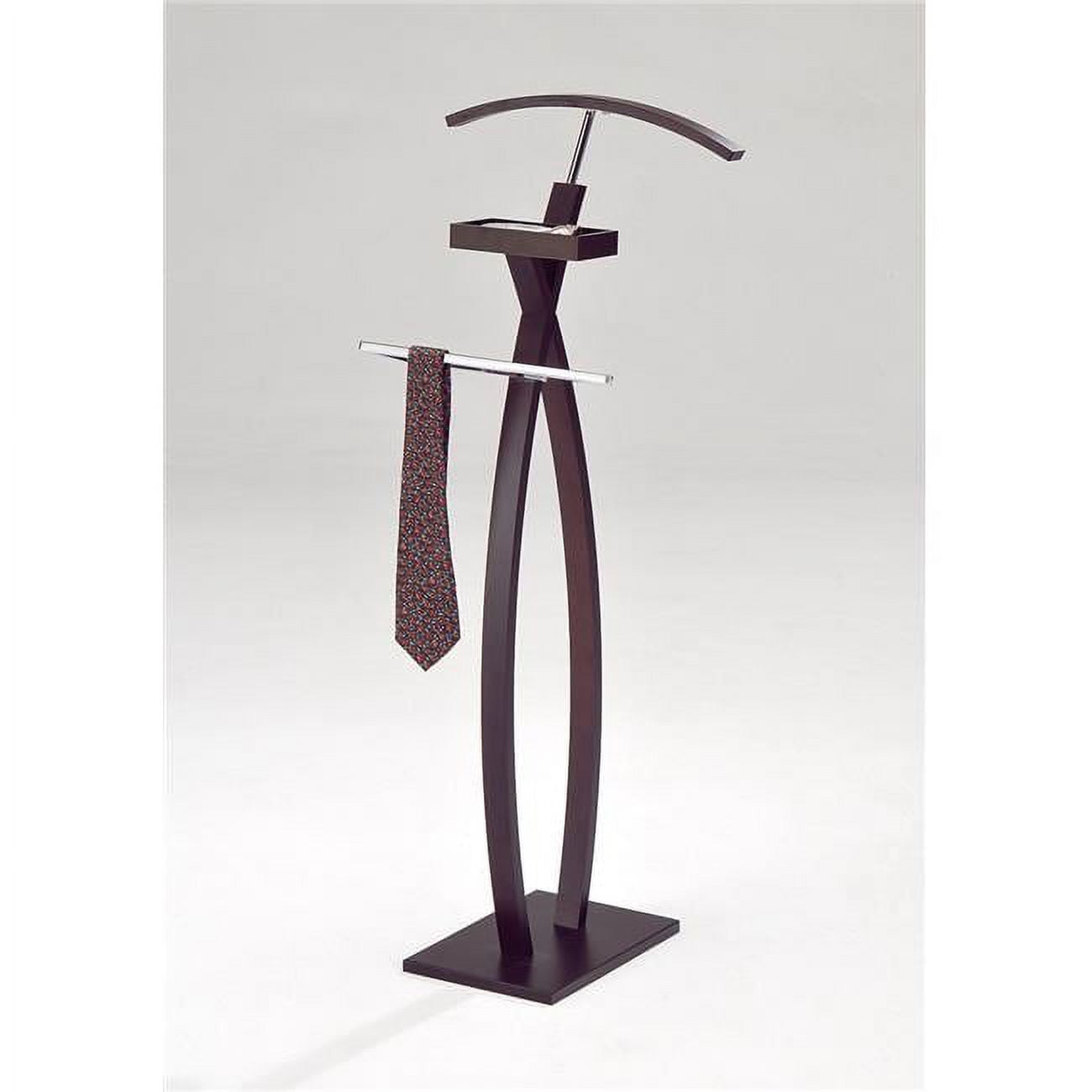 Curved Walnut and Chrome Valet Stand with Hanger and Tie Rack