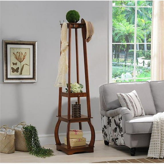 KB CR1438 70 x 17 x 17 in. Coat Rack with Storage - Walnut