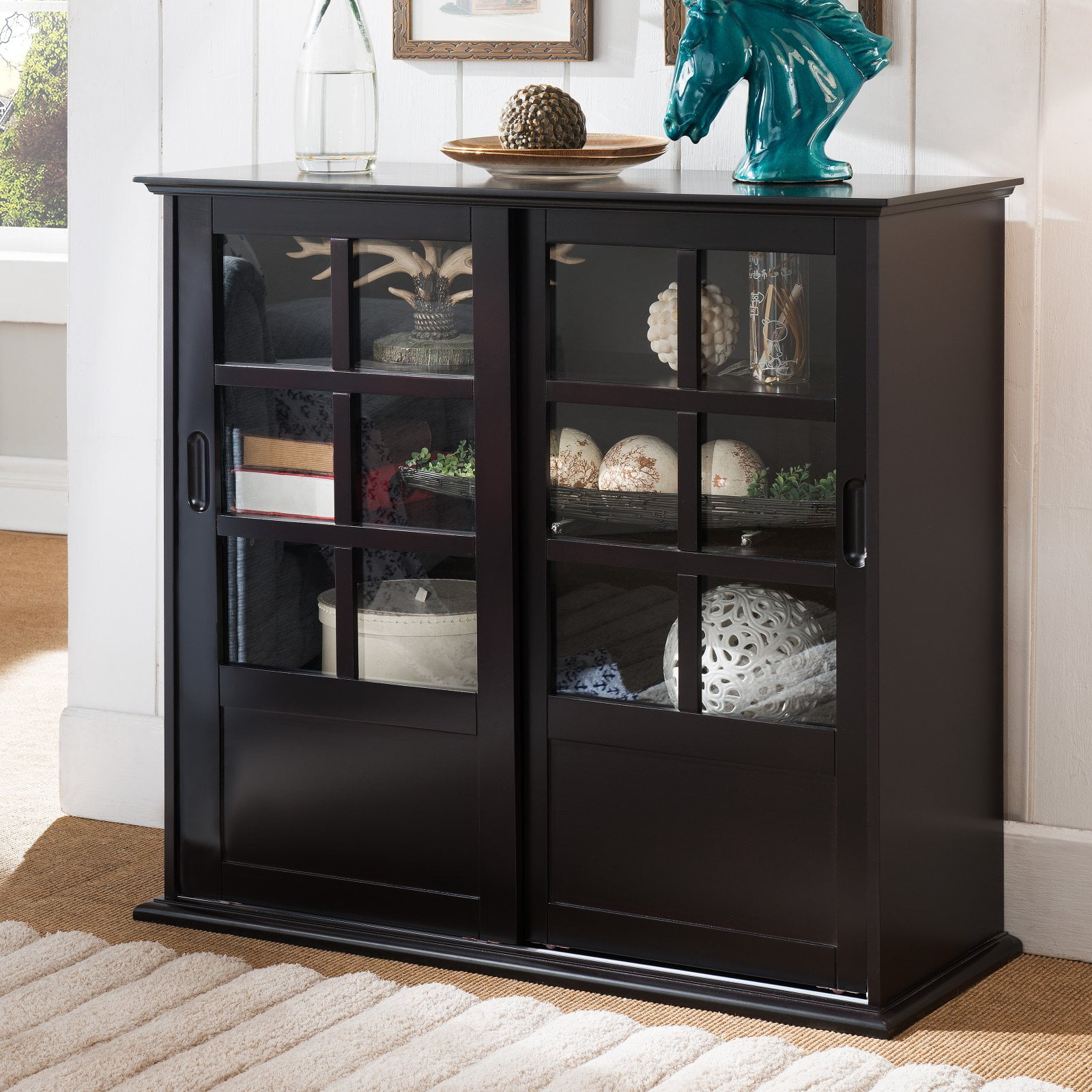 K&b Cu1441 Wood Curio Cabinet, Sliding Glass Doors, Espresso - 36x40x16 