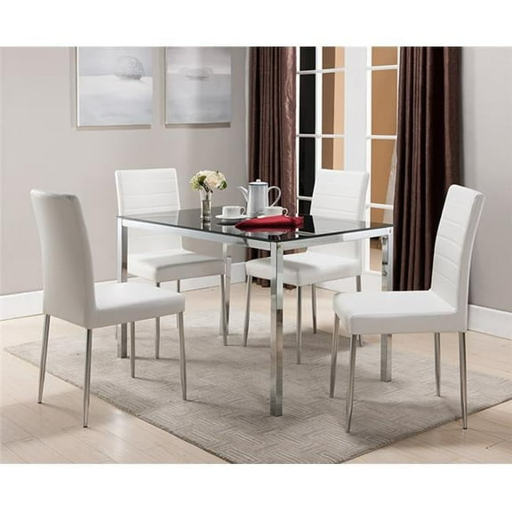 KB D917-05 30 x 48 x 30 in. Dinette Table - Black Glass & White Chrome