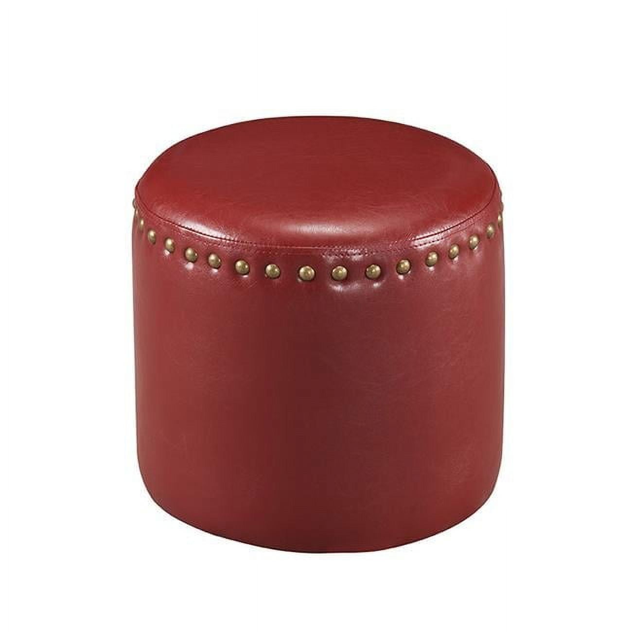 Vibrant Red PU Faux Leather Round Pouf Ottoman