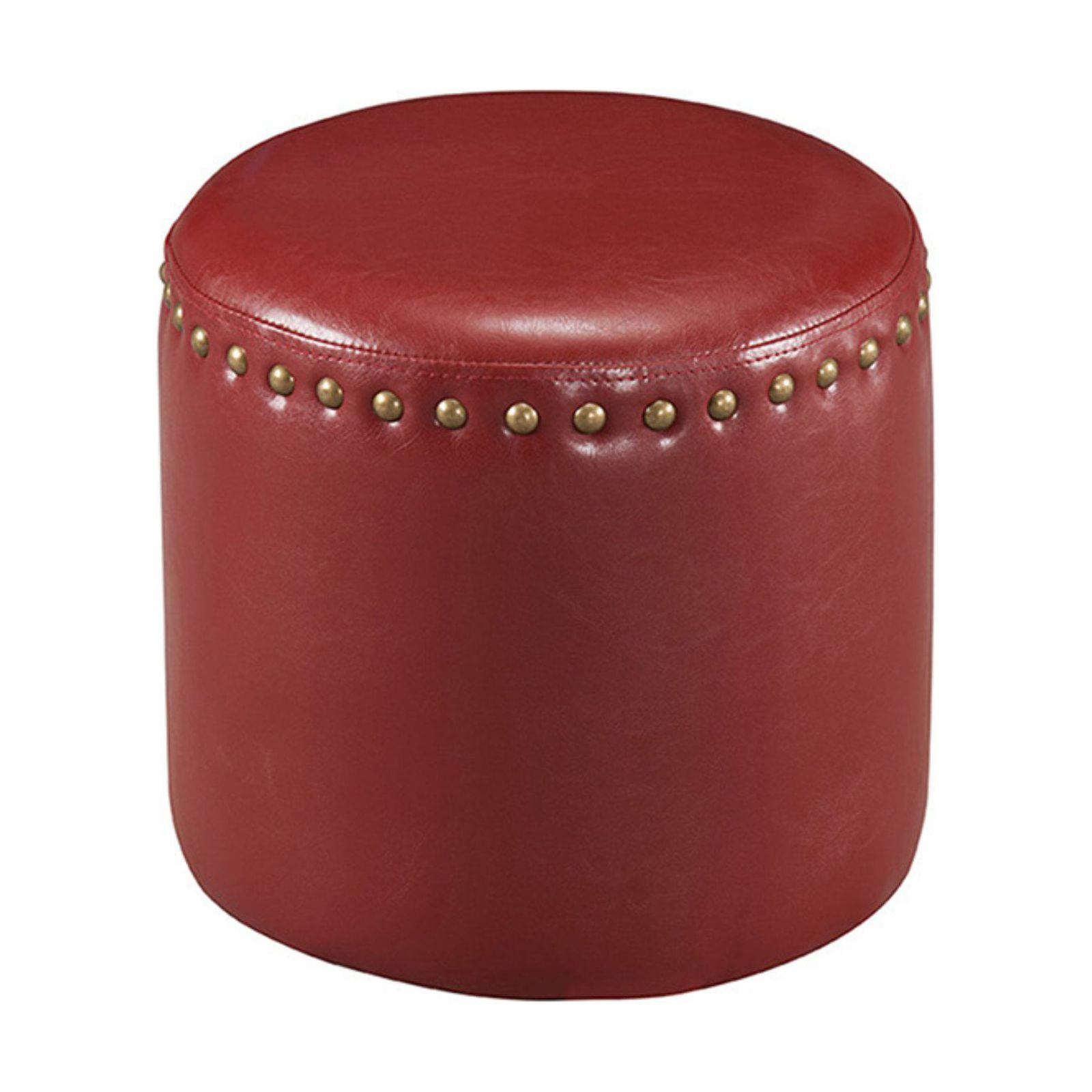 Vibrant Red PU Faux Leather Round Pouf Ottoman