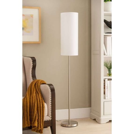 Room Designs Floor Lamp Brushed Nickel; White Modern Round