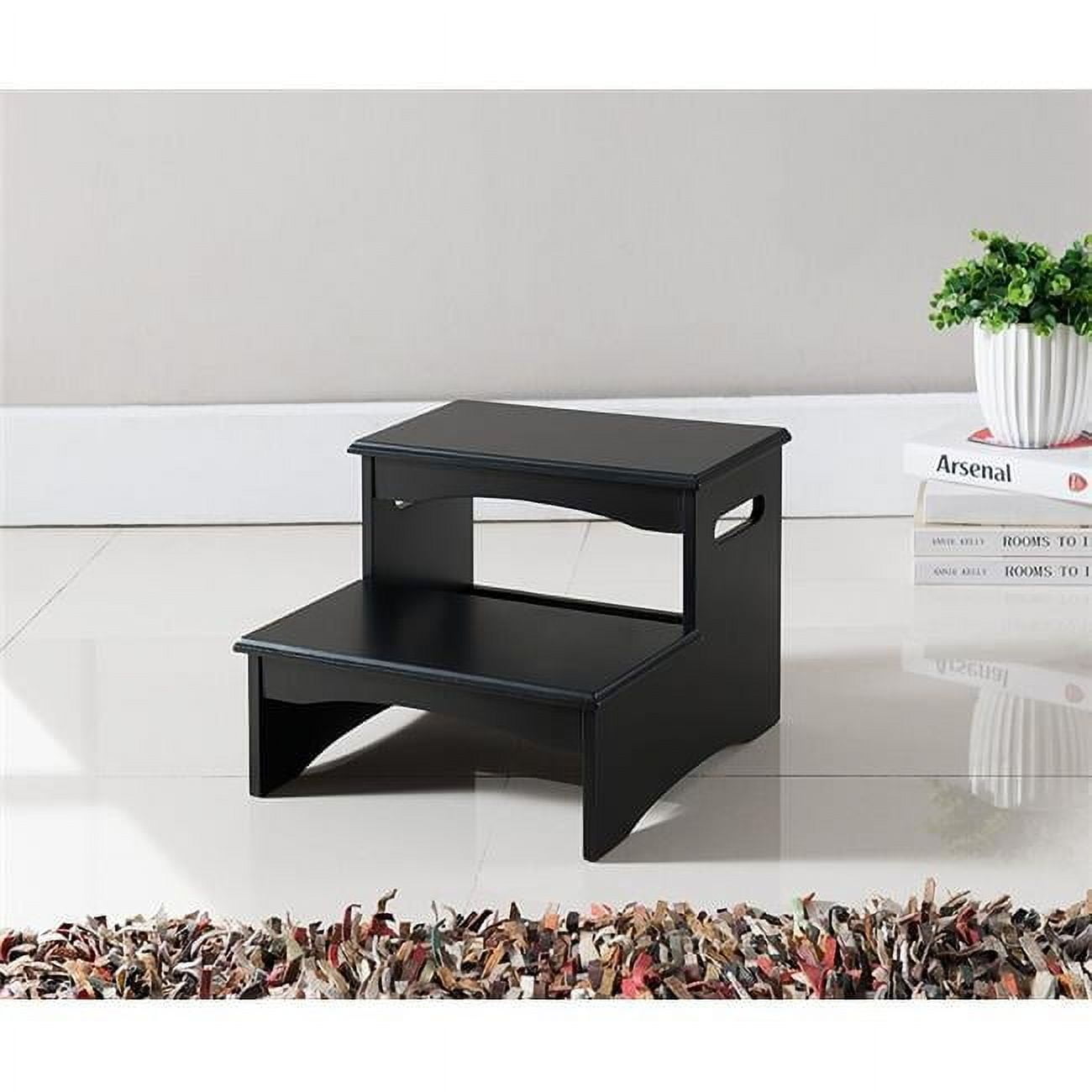 Black Wooden 2-Step Stool with Sleek Design