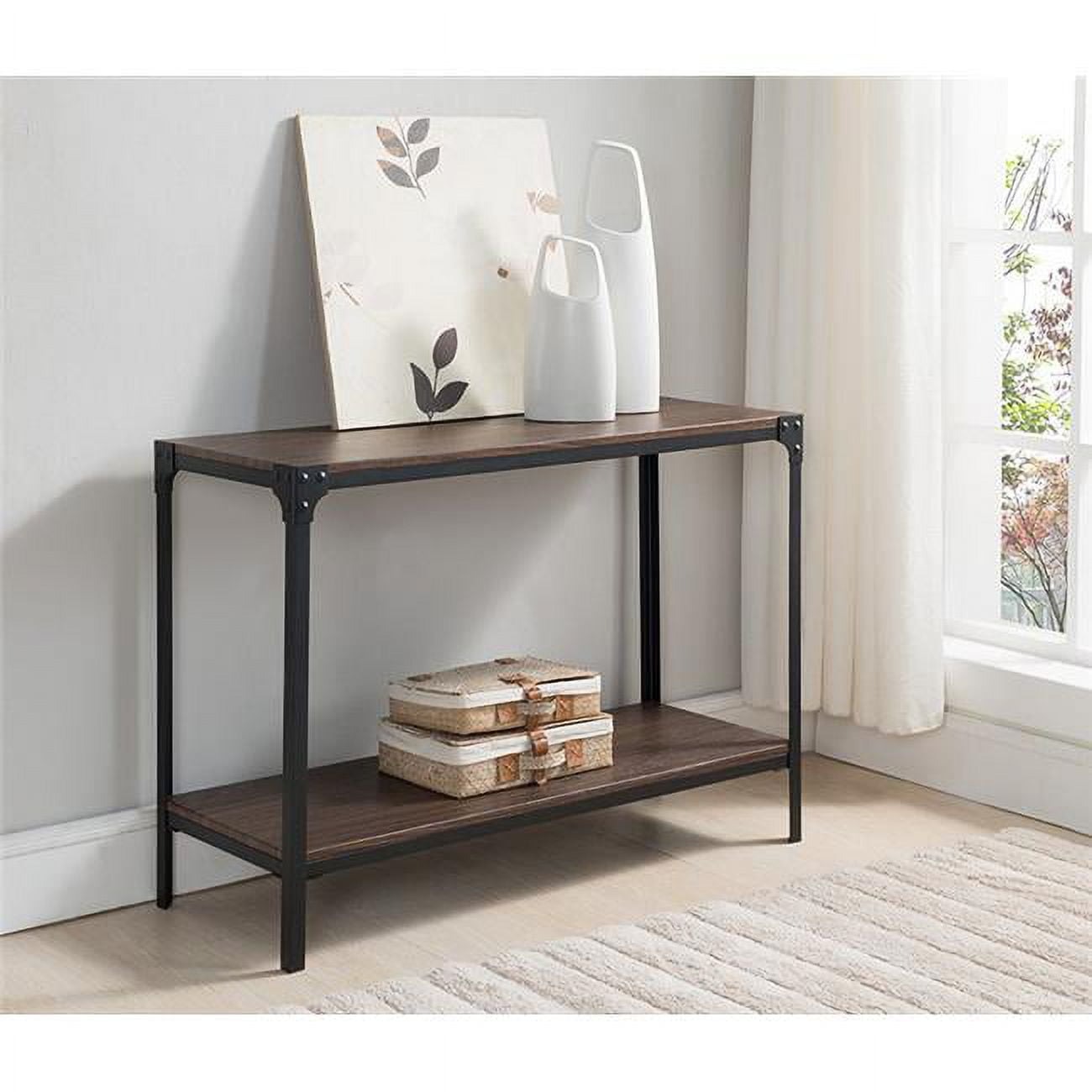KB T1108 30 x 42 x 16 in. Wood & Metal Entryway Table Black & Walnut