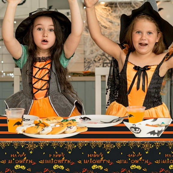 HOARBOEG Halloween Tablecloth Disposable, 51*86in Party Decor Tablecloths , - Spooky Ghosts, Spider Web & Pumpkin Print, Waterproof Oilproof Table Cover for Catering, Buffet, Dining, Outdoor Events