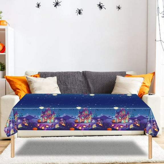 HOARBOEG Halloween Tablecloth Disposable, 51*86in Party Decor Tablecloths , - Spooky Ghosts, Spider Web & Pumpkin Print, Waterproof Oilproof Table Cover for Catering, Buffet, Dining, Outdoor Events