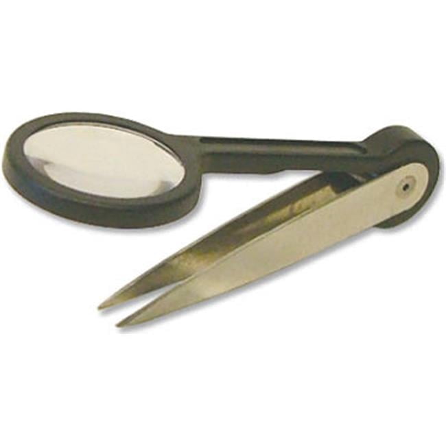KB341-BKT 3.5 in. Nickel Plated Tweezers With Attached Magnifying Lens Bucket - 30 Piece
