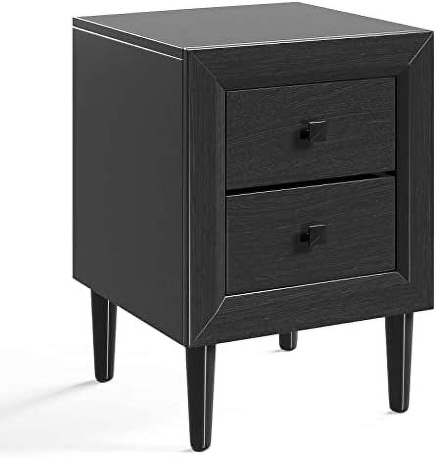KBANZIBIU Black Nightstand FullyAssembled 2Drawer Bedside Tables with Solid Wood Legs for