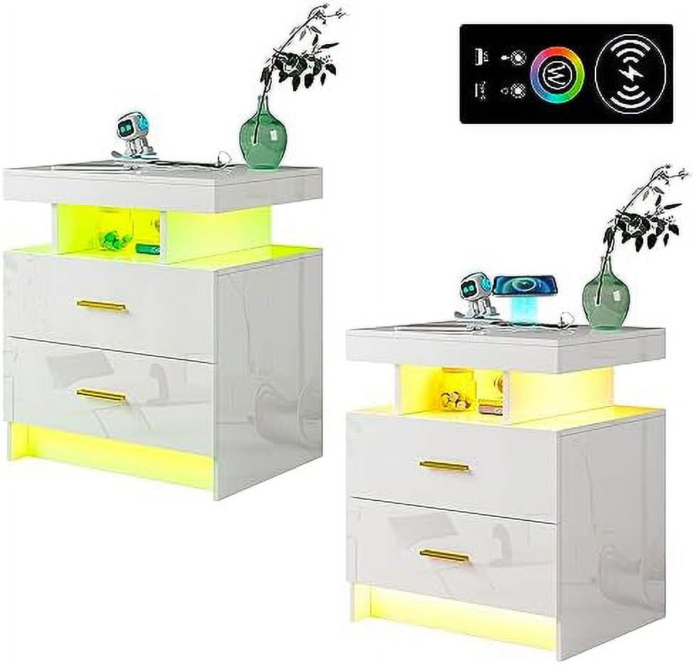 KBANZIBIU Black Nightstand with USB/TypeC/Wireless Charging Station