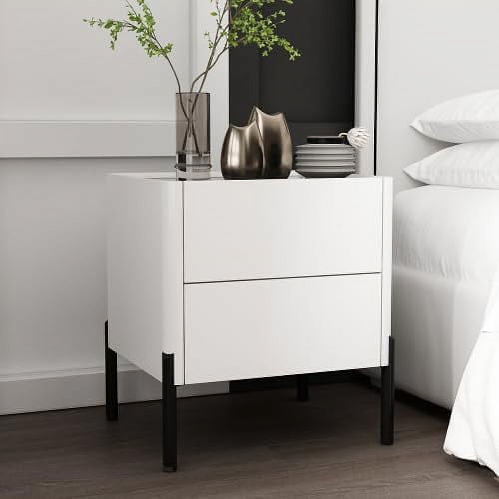 KBANZIBIU Nightstands Set of 2 Night Stand Bedside Table with Glass Top & Metal Legs Minimalist