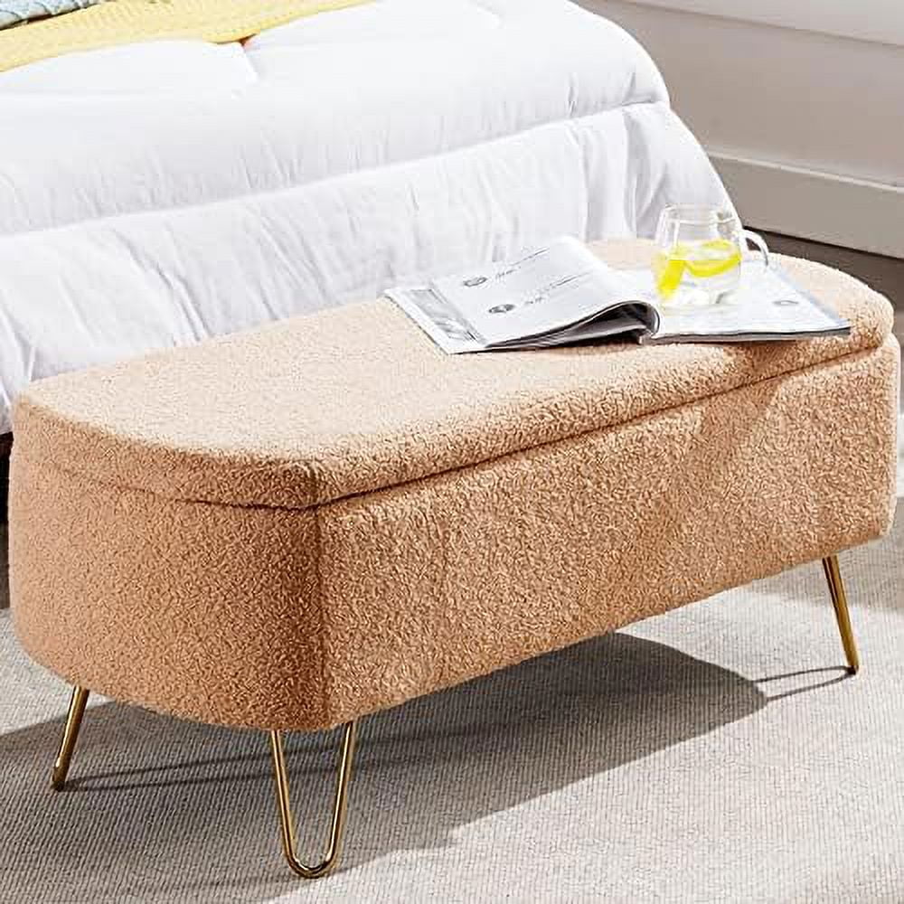 KBANZIBIU Oval Bench 39" Teddy Fabric Upholstered Ottoman Benches for