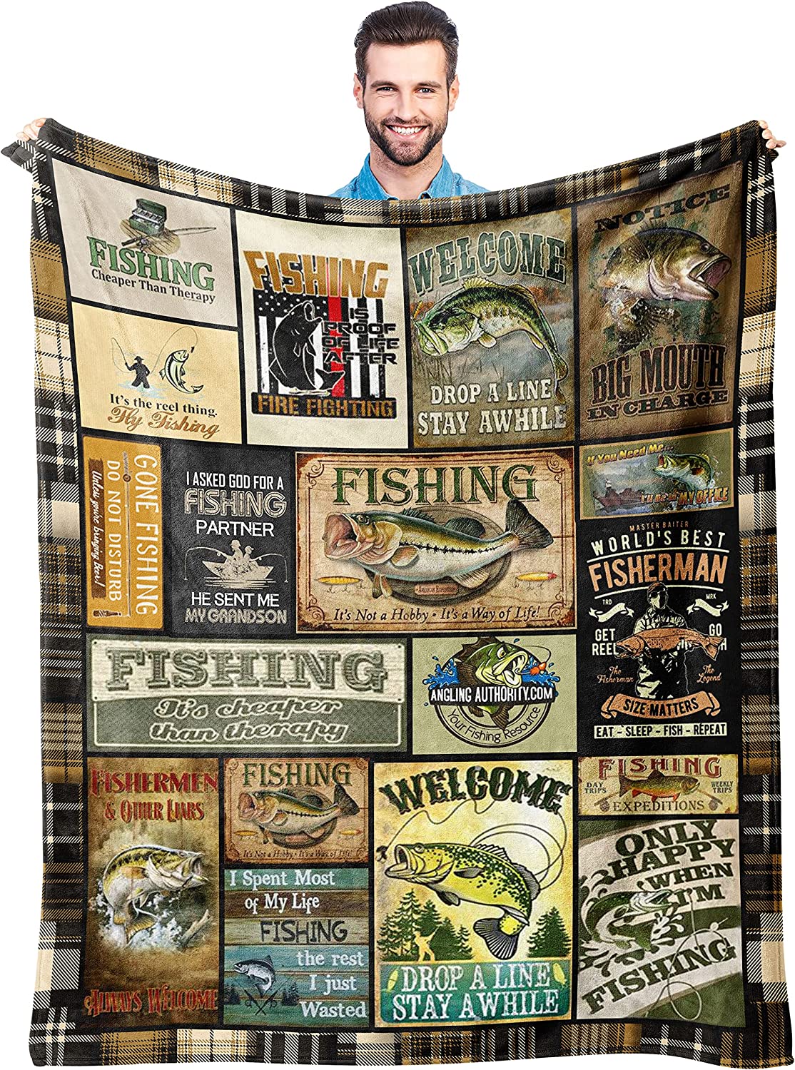 KBBMFEU Fish Blanket Bass Fishing Throw Blankets Fish Hunter Gifts for