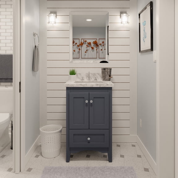 KBC Abbey 24" Solid Wood Bathroom Vanity w/ Carrara Stone in Marine Gray