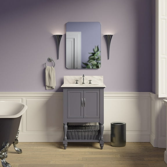 KBC Beverly 24" Solid Wood Bathroom Vanity w/ Carrara Stone in Marine Gray