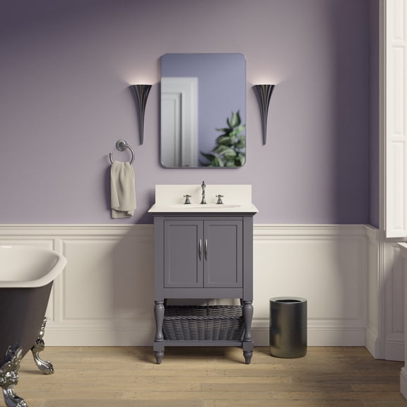 KBC Beverly 24" Solid Wood Bathroom Vanity w/ Quartz Stone in Marine Gray
