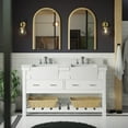 thumbnail image 1 of KBC Charlotte 60" Wood Double Farmhouse Vanity w/ Quartz Stone in White, 1 of 8