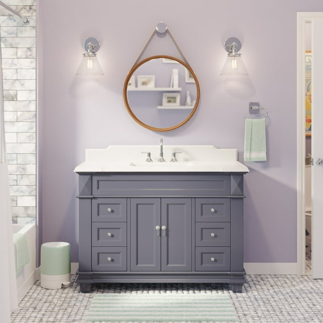 KBC Elizabeth 48" Wood Bathroom Vanity w/ Quartz Stone in Marine Gray