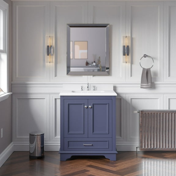 KBC Nantucket 30" Wood Bathroom Vanity w/ Quartz Stone in Marine Gray