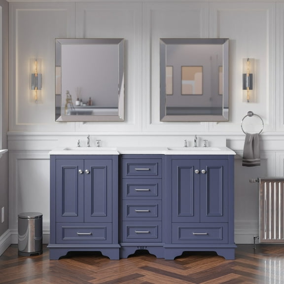 KBC Nantucket 60" Wood Double Bathroom Vanity w/ Quartz Stone in Marine Gray