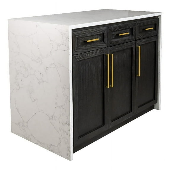 KBC Palisade 48" Kitchen Island w/ Engineered Marble Waterfall in Dark Oak