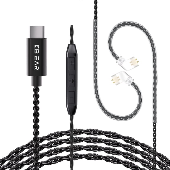 KBEAR 2PIN-C Cable USB C IEM Cable Upgraded in Ear Monitor Cable with Mic, Earphone Detachable Replacement Cable USB C Cable for KZ ZS10 PRO 2/ZSN PRO X/Castor,CCA CRA (Type C, QDC)