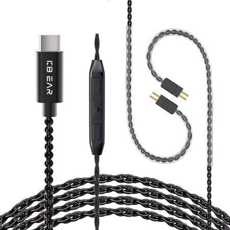 KBEAR 2PIN Cable USB C IEM Cable Upgraded in Ear Monitor Cable with Mic, Earphone Detachable Replacement Cable 0.78mm 2Pin Cable USB C Cable (Type C, 2PIN)