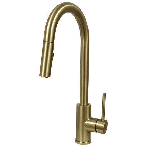 KBFmore 17.5 inch Stainless Steel Brushed Gold Brass Finish Kitchen Faucet with Dual Function Pull Out Down Spray Head