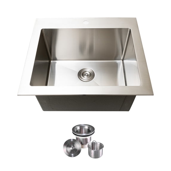 KBFmore 30 inch 18 Gauge Single Bowl Under or Top Mount Stainless Steel Laundry Utility Sink with Sink Strainer for Indoor or Outdoor Kitchen