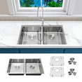 thumbnail image 1 of KBFmore 31 inch 18 Gauge ADA Undermount Double Bowl Square Kitchen Sink with 4 PCs Sink Accessories, 1 of 11