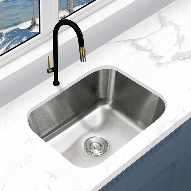 KBFmore Classic 23 inch 18 Gauge Undermount Single Bowl Stainless Steel Kitchen Sink