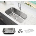 thumbnail image 1 of KBFmore Classic 30 Inch 18 Gauge Undermount Single Bowl Stainless Steel Kitchen Sink with Strainer and Grid, 1 of 11