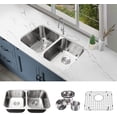 thumbnail image 1 of KBFmore Classic 32 Inch 16 Gauge Undermount 50/50 Double Equal Bowl Stainless Steel Kitchen Sink with Strainer and Grid, 1 of 11