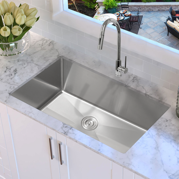 KBFmore Laundry Utility 18 Gauge 30 Inch Single Undermount Kitchen Sink with Strainer