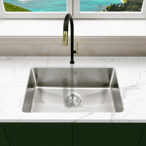 KBFmore Tight Radius 16 Gauge 27 inch Single Bowl Undermount Kitchen Sink with Kitchen Gadgets