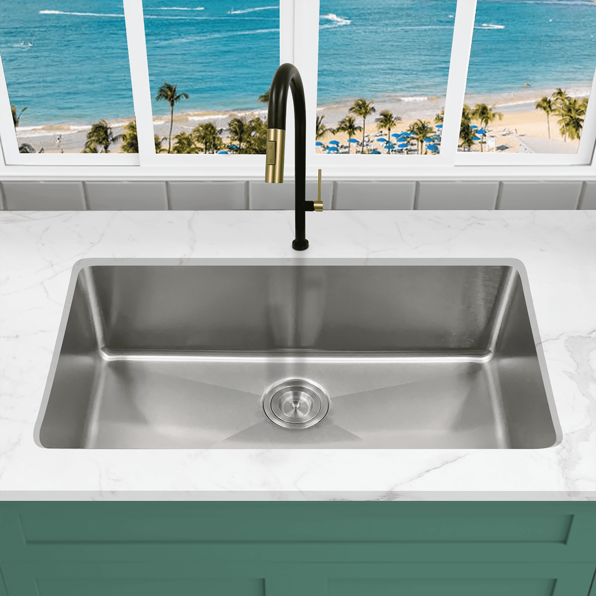 KBFmore Tight Radius 31 inch 16 Gauge Single Bowl Undermount Kitchen ...