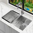 thumbnail image 1 of KBFmore Zero Radius 31 inch 16 Gauge Double Bowl Undermount Kitchen Sink with 4 PCs Accessories, 1 of 9