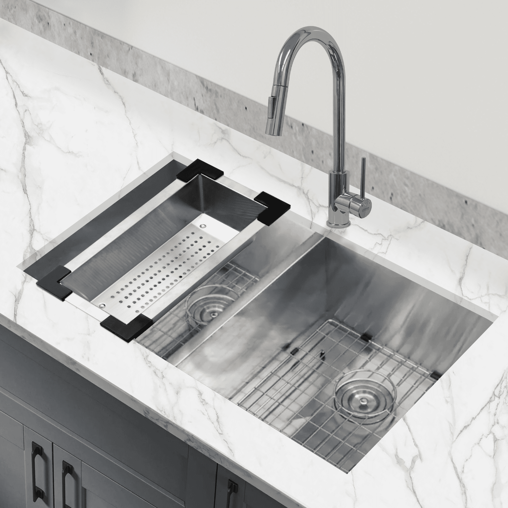 KBFmore Zero Radius 31 inch 18 Gauge Double Bowl Undermount Kitchen ...