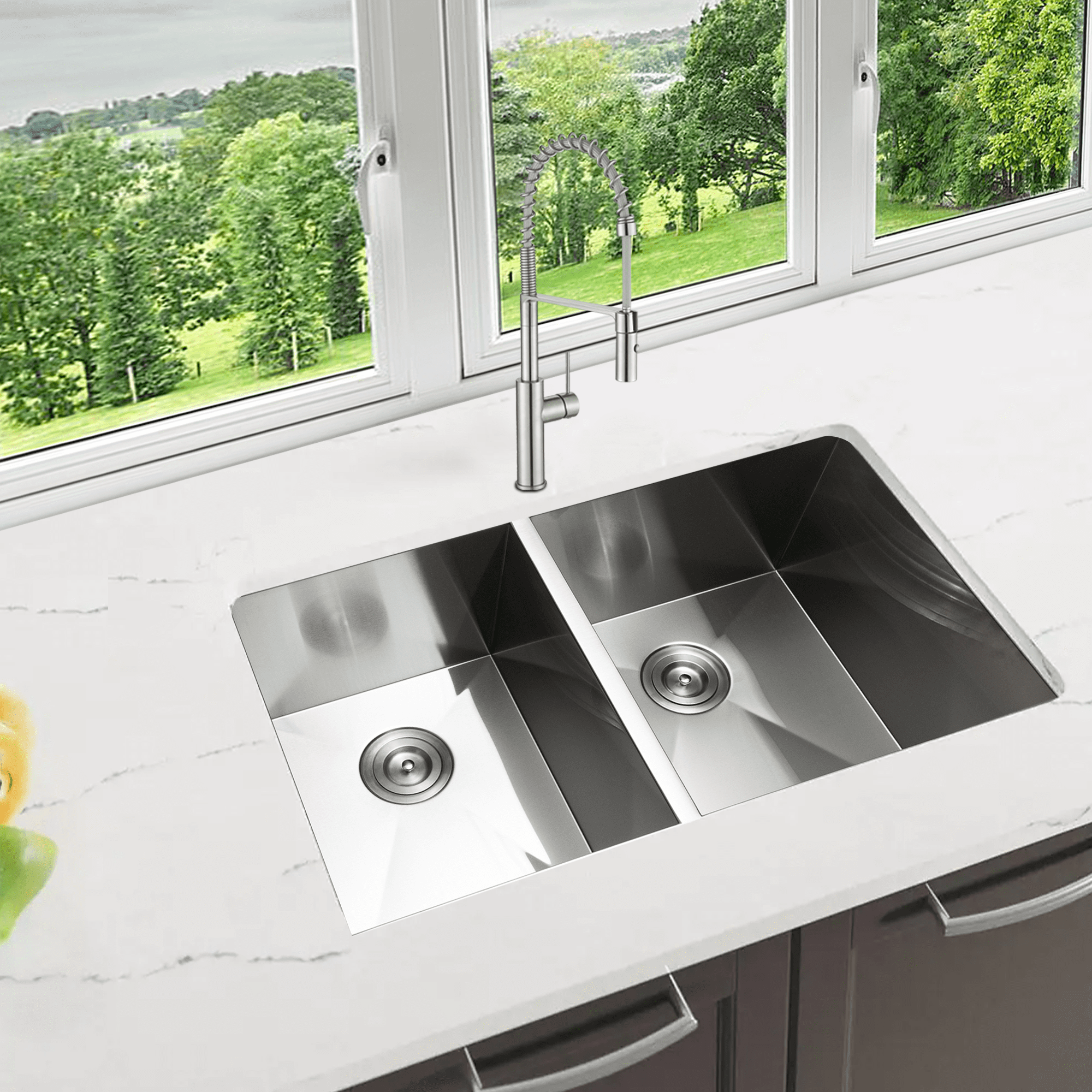 KBFmore 32 Inch Single Bowl Stainless Steel Handmade Kitchen Sink with 3  Pieces Sink Accessories